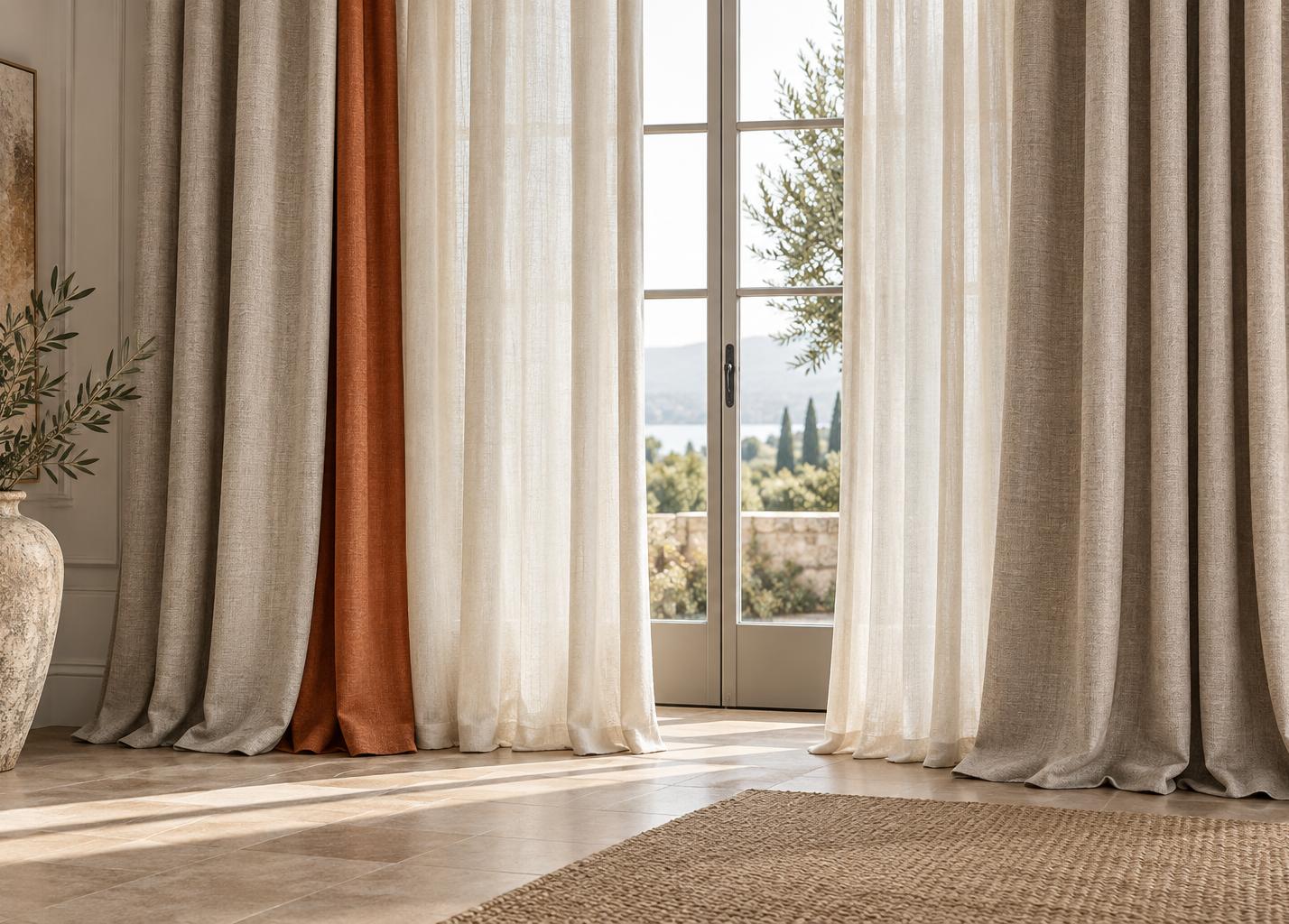 Neutral ready made curtains and curtain fabrics